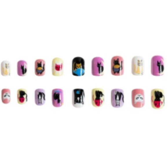 24 Pc Short Round Cats Cartoon False Artificial Press Glue On Nail - Picture 5 of 7